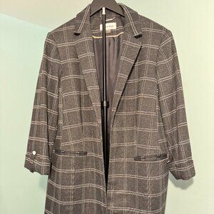 Calvin Klein Women's Dark Grey&Cream 3/4 Sleeve No Button Lined Blazer Size 16W